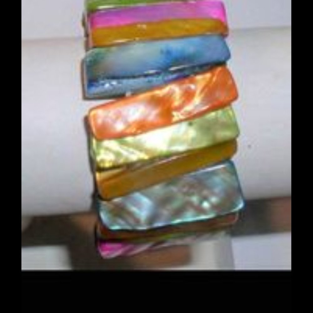 Unique, Colorful, And Stretchy Bracelet With Gold Tone Accents